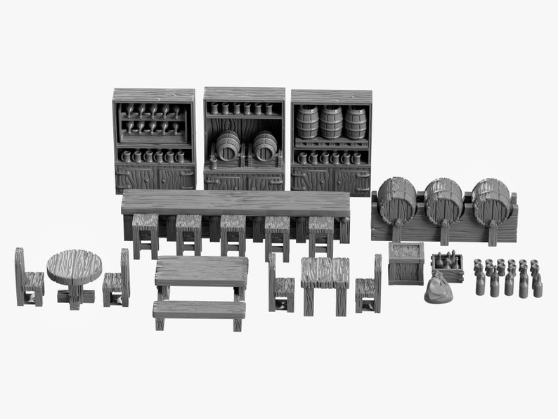 Tavern Bar DnD Miniature Terrain, Dungeons and Dragons, D&D, Pathfinder, Scatter, Wargaming, Tabletop, 28mm, 32mm Small Set