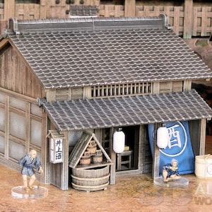 Japan Samurai Sake Shop Set DnD Miniature Wargaming Terrain for Dungeons and Dragons, D&D, Pathfinder, Tabletop, 28mm, Gifts