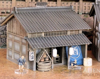 Japan Samurai Sake Shop Set DnD Miniature Wargaming Terrain for Dungeons and Dragons, D&D, Pathfinder, Tabletop, 28mm, Gifts