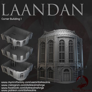 Dark Realms Laandan Corner Building 1 DnD Miniature Terrain for Dungeons and Dragons, D&D, D and D, Wargaming, Tabletop, Gifts