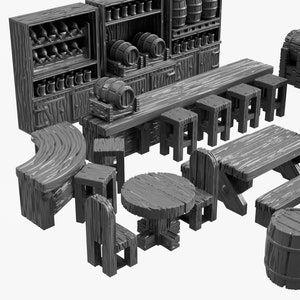 Tavern Bar DnD Miniature Terrain, Dungeons and Dragons, D&D, Pathfinder, Scatter, Wargaming, Tabletop, 28mm, 32mm image 6