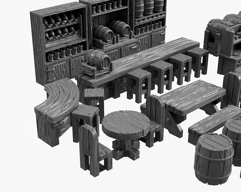 Tavern Bar DnD Miniature Terrain, Dungeons and Dragons, D&D, Pathfinder, Scatter, Wargaming, Tabletop, 28mm, 32mm image 6
