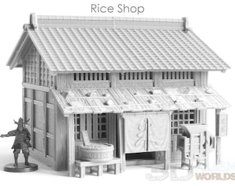 Japan Samurai Rice Shop Set DnD Miniature Wargaming Terrain for Dungeons and Dragons, D&D, Pathfinder, Tabletop, 28mm, Gifts