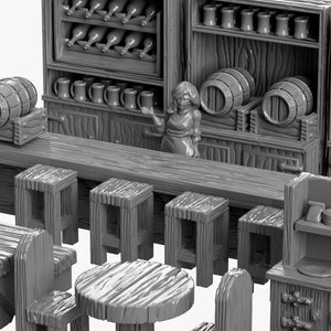 Tavern Bar DnD Miniature Terrain, Dungeons and Dragons, D&D, Pathfinder, Scatter, Wargaming, Tabletop, 28mm, 32mm image 9