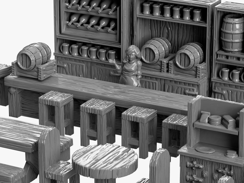 Tavern Bar DnD Miniature Terrain, Dungeons and Dragons, D&D, Pathfinder, Scatter, Wargaming, Tabletop, 28mm, 32mm image 9