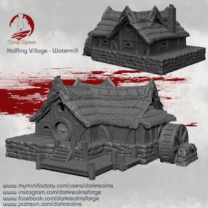 Dark Realms Halfling Village Watermill DnD Miniature Terrain for Dungeons and Dragons, D&D, D and D, Wargaming, Tabletop, Gifts