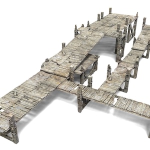 Pu&ograve; includere: Un molo in legno consumato con pi&ugrave; livelli e passerelle. Il molo &egrave; fatto di assi di legno e ha diverse travi di supporto. Il molo &egrave; in stato di degrado, con alcune delle assi mancanti o rotte.