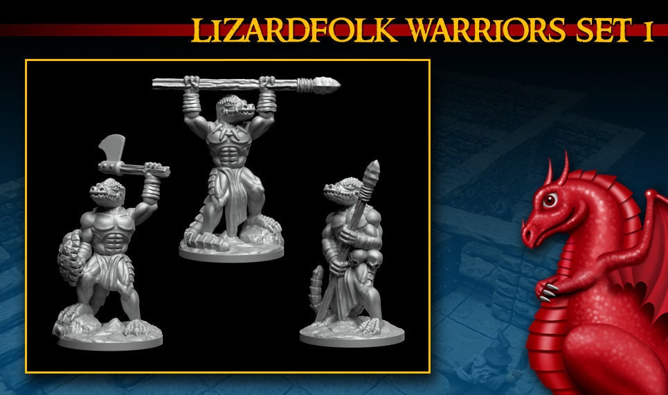 DnD Miniature Lizard Fighters | DnD | Pathfinder | Pathfinder Miniature | D and D Miniature | DnD Terrain | DnD