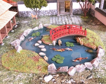 Japan Samurai Pond Set DnD Miniature Wargaming Terrain for Dungeons and Dragons, D&D, Pathfinder, Tabletop, 28mm Gifts