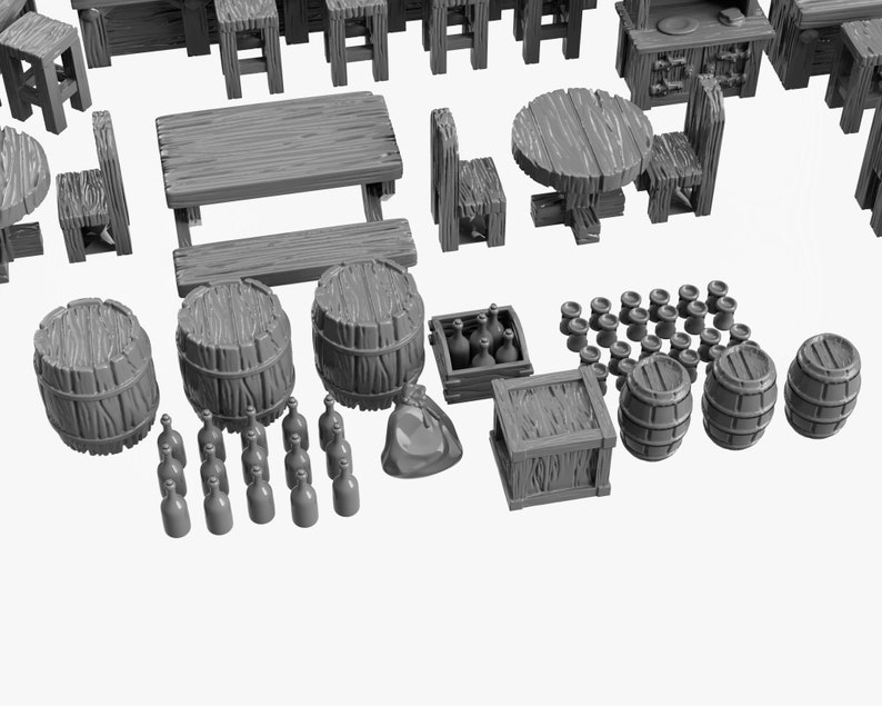 Tavern Bar DnD Miniature Terrain, Dungeons and Dragons, D&D, Pathfinder, Scatter, Wargaming, Tabletop, 28mm, 32mm image 3