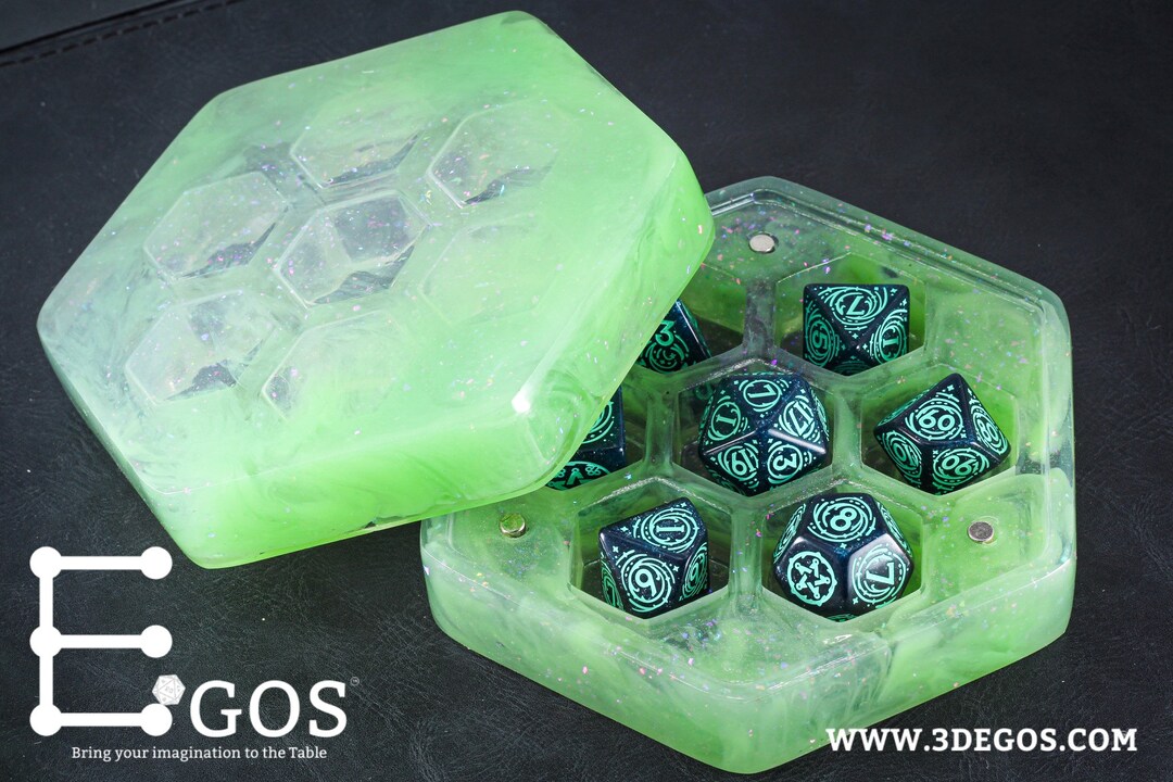 Haxtec Hollow Metal D&D Dice Set - Kraken Green Goblin Polyhedral Dice For Dungeons & Dragons, RPG Games