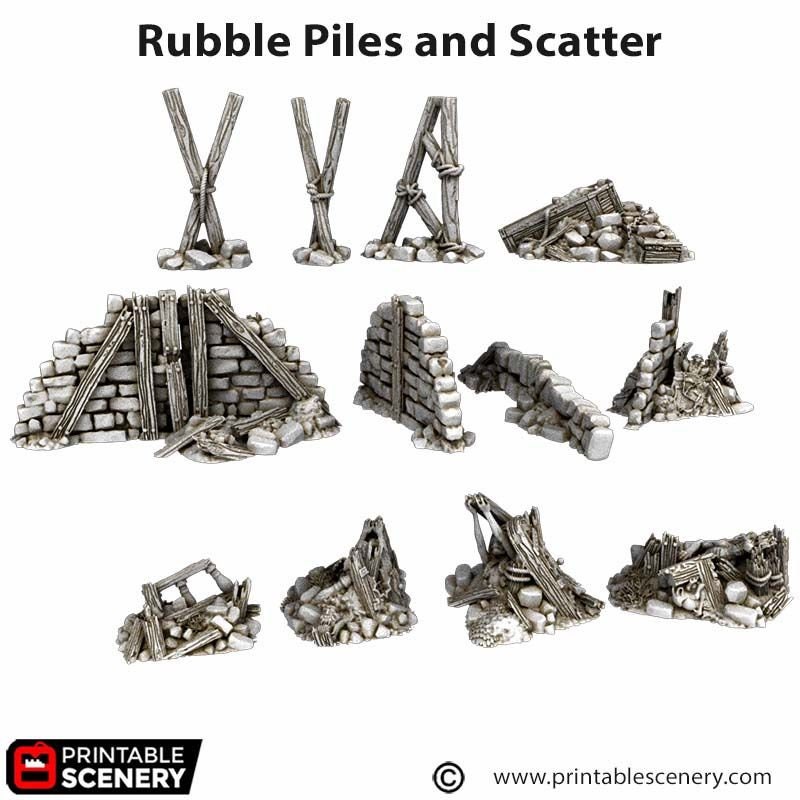 Rubble Scatter Terrain – Lot De 3 Débris En PLA Pour Jeux De Guerre 28-32 Mm, Ruines Post-apocalyptiques