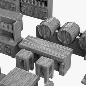 Tavern Bar DnD Miniature Terrain, Dungeons and Dragons, D&D, Pathfinder, Scatter, Wargaming, Tabletop, 28mm, 32mm image 7