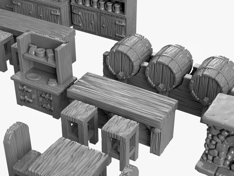 Tavern Bar DnD Miniature Terrain, Dungeons and Dragons, D&D, Pathfinder, Scatter, Wargaming, Tabletop, 28mm, 32mm image 7