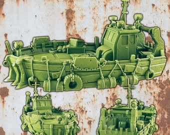 Wasteland Boat for Dungeons and Dragons Terrain, Gaslands, Post Apocalyptic, DnD, D&D, Dungeons and Dragons, 28mm, 20mm