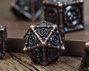 Rusted Copper Pipe Steampunk DnD Metal Dice Set For Dungeons and Dragons, D&D, Pathfinder, D20, Polyhedral Dice, Dice Box, Bag  Gifts