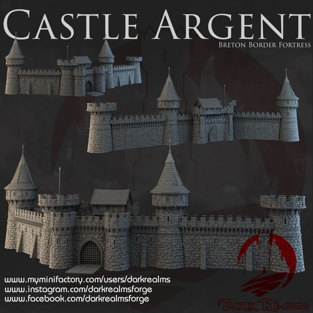 Dark Realms Castle Argent Gate and Walls DnD Miniature Terrain for Dungeons and Dragons, D&D, D and D, Wargaming, Tabletop, Gifts