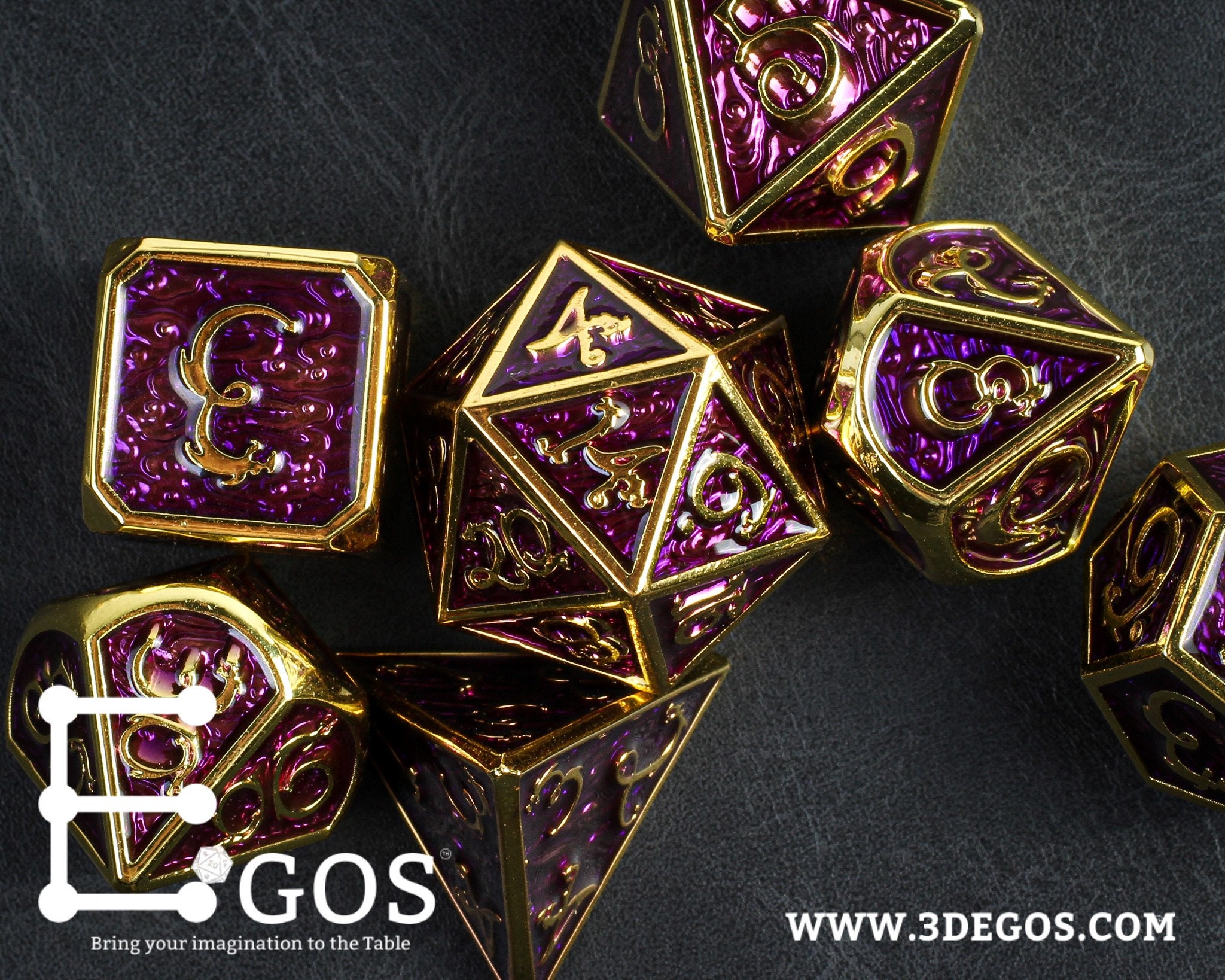 Gold Number with Purple DNDND Angle Color Changing Metal Dice Set for DND Table Games Dungeons and Dragons with case 