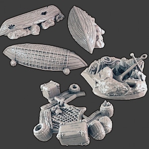 Shipwreck and Fishing Boats Set DnD Terrain for Dungeons and Dragons Terrain, D&D, D and D, Wargaming, Pathfinder, Miniature, Gifts
