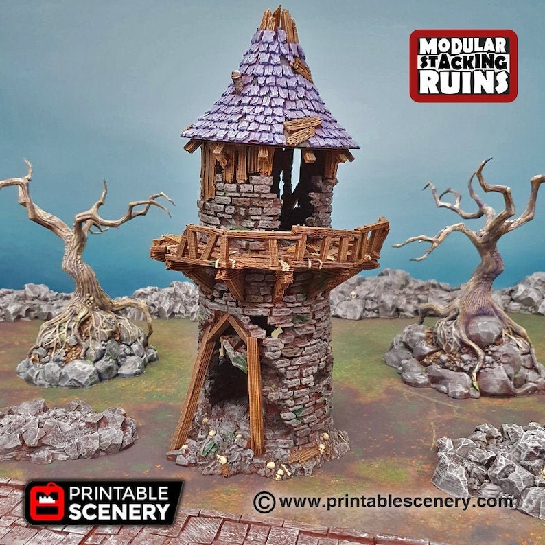 Shadowfey Ruined Hermit's Tower DnD Terreno en miniatura para mazmorras y dragones, D&D, D y D, mesa, 28 mm, regalos imagen 1