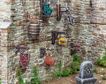 Town Trade Signs DnD Terrain for Dungeons and Dragons, D&D, D and D, Miniature, Wargaming, Tabletop, Dungeon Master, Gifts