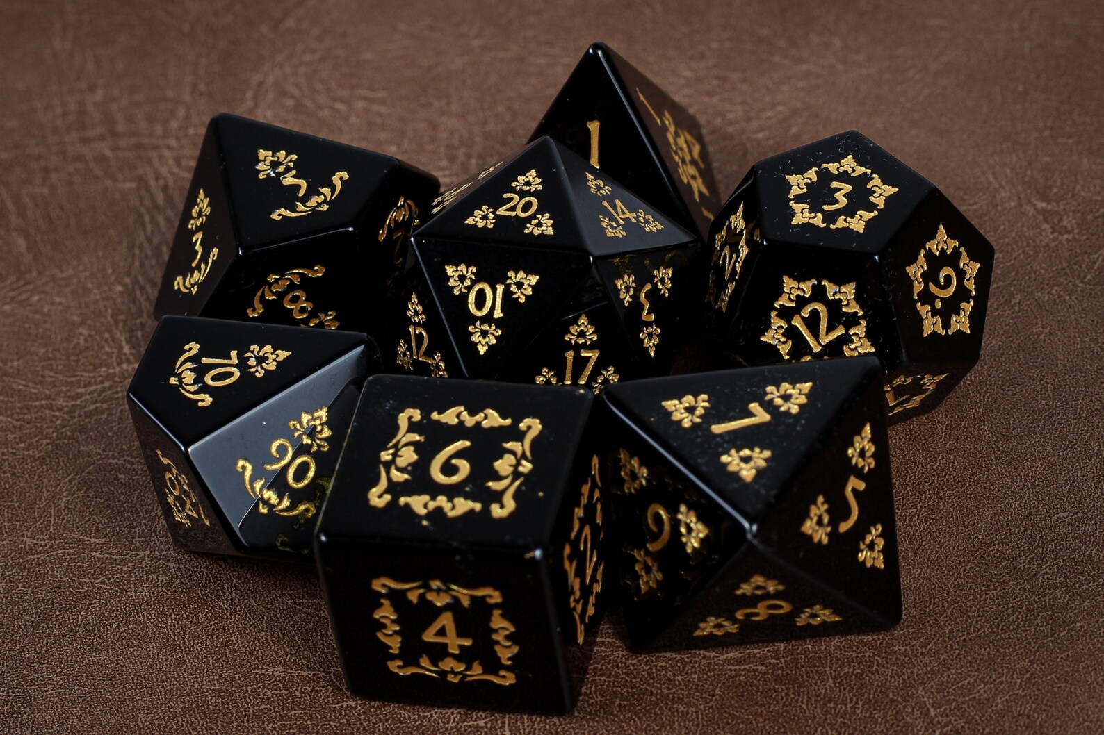 Demon Black Obsidian DnD Gemstone Dice Set with Dice Box for Etsy