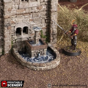 Moving Water Town Fountain DnD Terrain for Dungeons and Dragons, D&D, D and D, Miniature, Wargaming, Tabletop, Dungeon Master
