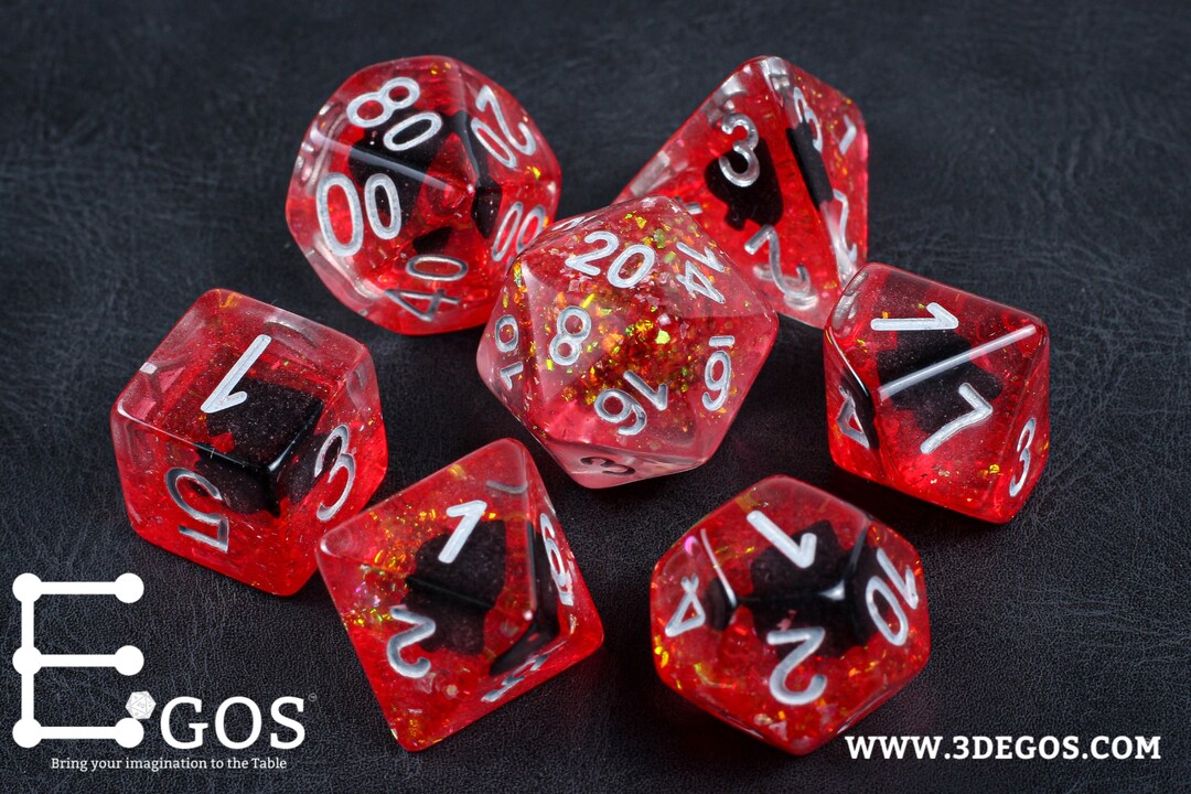 Hundred Kingdom Faction Dice on Red swirl