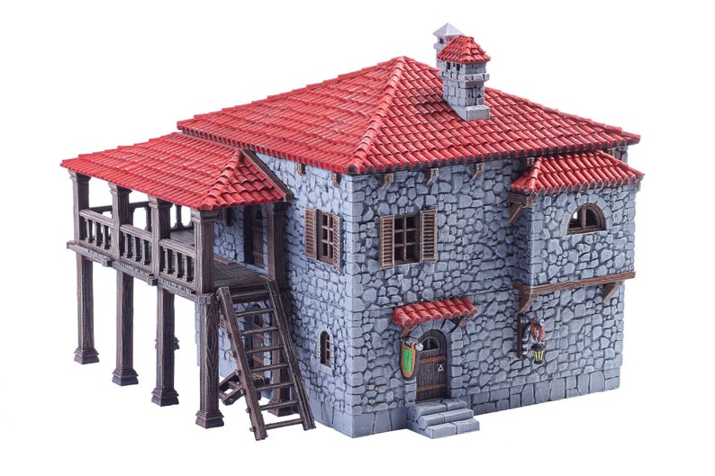 Painted Medieval Tavern DnD Terrain for Dungeons and Dragons, Fantasy Dwarve Elves and Demons Miniature Pathfinder D&D image 1