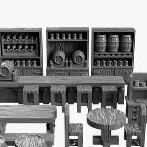 Tavern Bar DnD Miniature Terrain, Dungeons and Dragons, D&D, Pathfinder, Scatter, Wargaming, Tabletop, 28mm, 32mm image 4