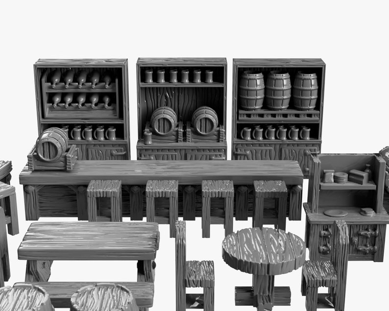 Tavern Bar DnD Miniature Terrain, Dungeons and Dragons, D&D, Pathfinder, Scatter, Wargaming, Tabletop, 28mm, 32mm image 4