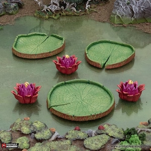 Gloaming Swamp Scatter Lilly Pad and Flowers DnD Miniature Terrain, Dungeons and Dragons Terrain, D&D, D and D, Pathfinder, DnD Terrain