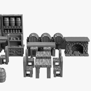 Tavern Bar DnD Miniature Terrain, Dungeons and Dragons, D&D, Pathfinder, Scatter, Wargaming, Tabletop, 28mm, 32mm image 5