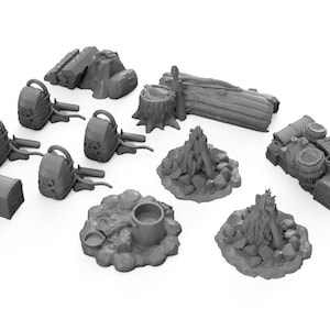 Camp Scatter Terrain Set DnD Miniature Terrain for Dungeons and Dragons Terrains, D&D, Pathfinder, Wargaming, Tabletop, DnD Gifts, 28mm