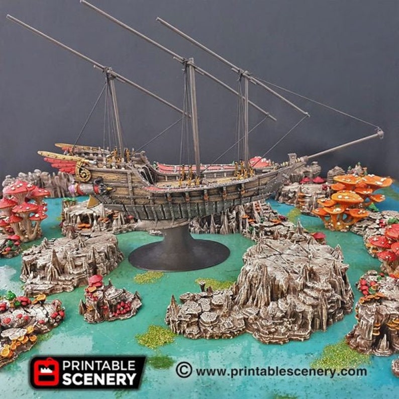 DnD Terrain Flying Dhow - Enanos, Elfos y Demonios / 28mm Miniatura D&D Tabletop Pathfinder imagen 1