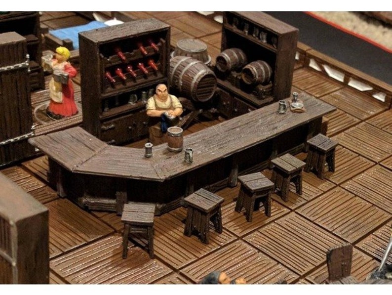 Dungeons and Dragons Miniature Terrain Tavern Modular Bar, DnD, D&D, Wargaming, Tabletop, Scatter, Pathfinder, 28mm, 32mm image 9