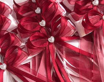 10 car bows wine red pearl heart antenna bows door bows wedding -Art.No.: 014