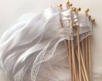 Wedding Wands, Glücksstäbe, Zauberstäbe, Hochzeitsstäbe mit weißer Spitze