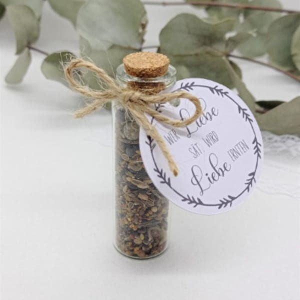 12x Gastgeschenk Hochzeit Blumensamen "Wer Liebe sät, wird Liebe ernten" Gastgeschenke Hochzeitsdeko Personalisierbar