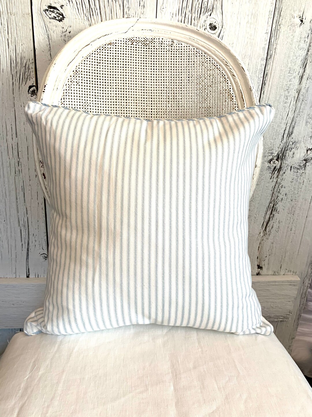 Light Blue and White Ticking Stripe Pillow Covers Etsy