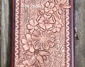 Zippered Hand Tooled Leather Journal Cover