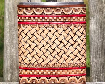 Hand Tooled Leather Covered Flask