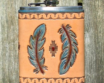 Hand Tooled Leather Covered Flask