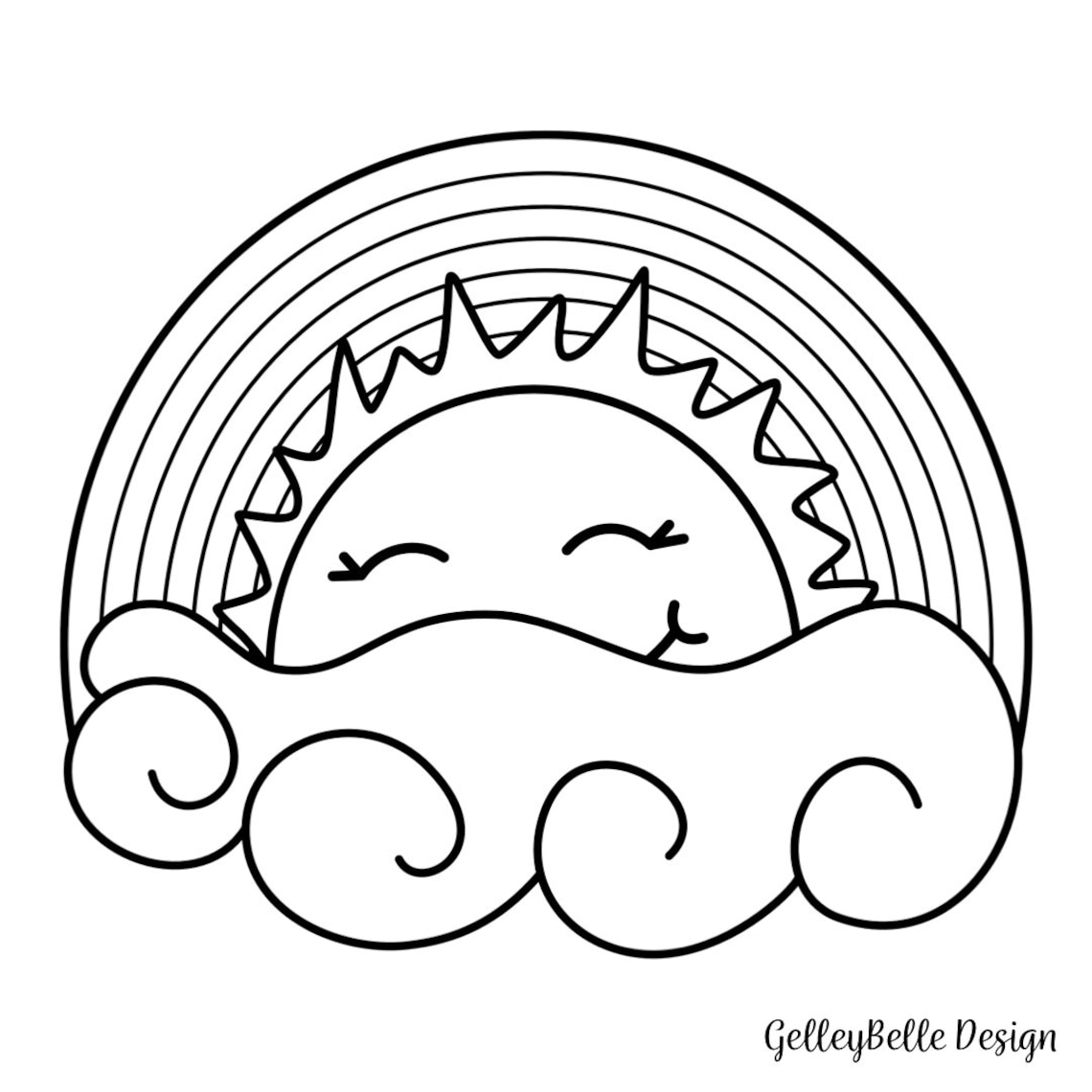 Rainbow Sunshine Coloring Page - Etsy