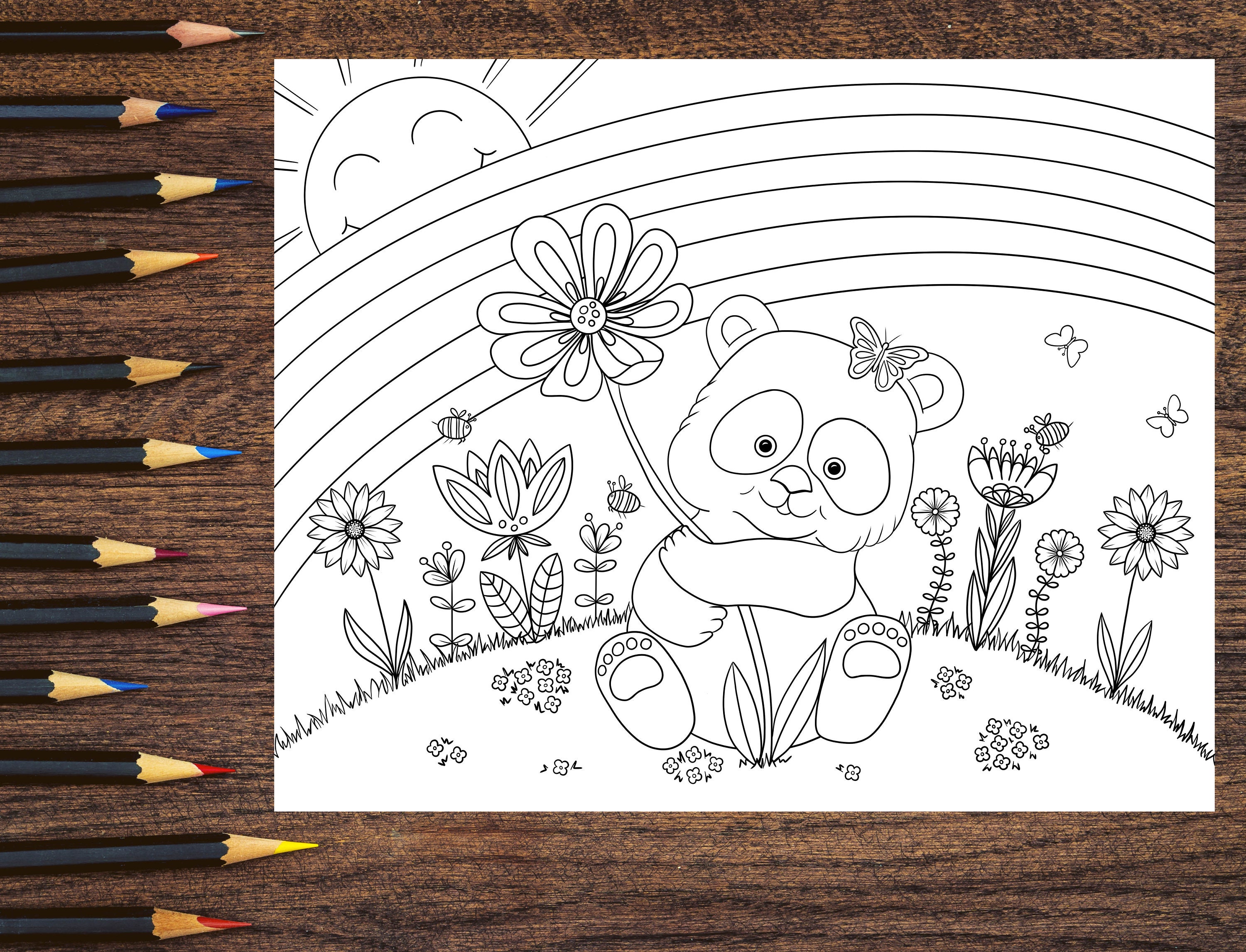 Panda and Flowers Coloring Page Instant Download - Etsy