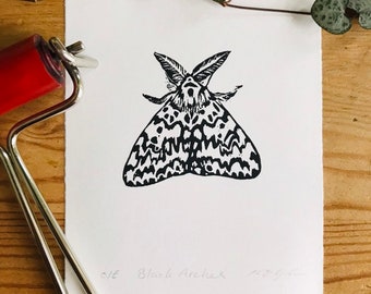 Moth Linocut Print-Insect Print-Nature Art-Wall Decor-Wildlife Print-Nature lovers Gift-Handmade Lino print