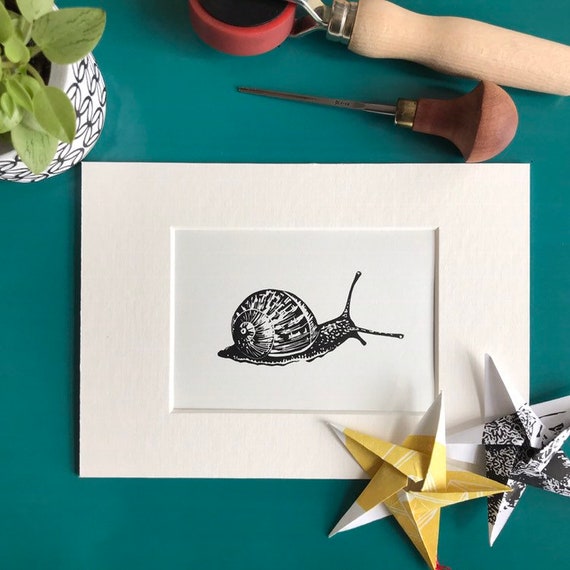 Snail Linocut Print-Insect Nature Art-Wall Art-Wildlife Art-Handmade Linoprint