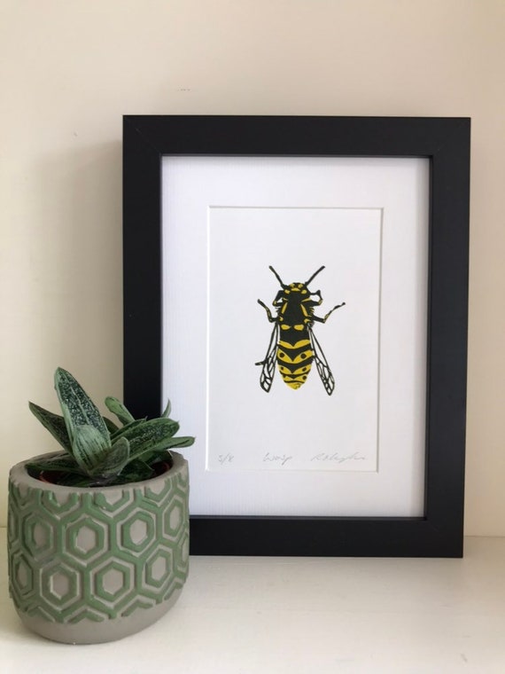 Wasp Linocut Print-Insect Nature Art-Wall Art-Wildlife Art-Handmade Print-Limited Edition Linoprint
