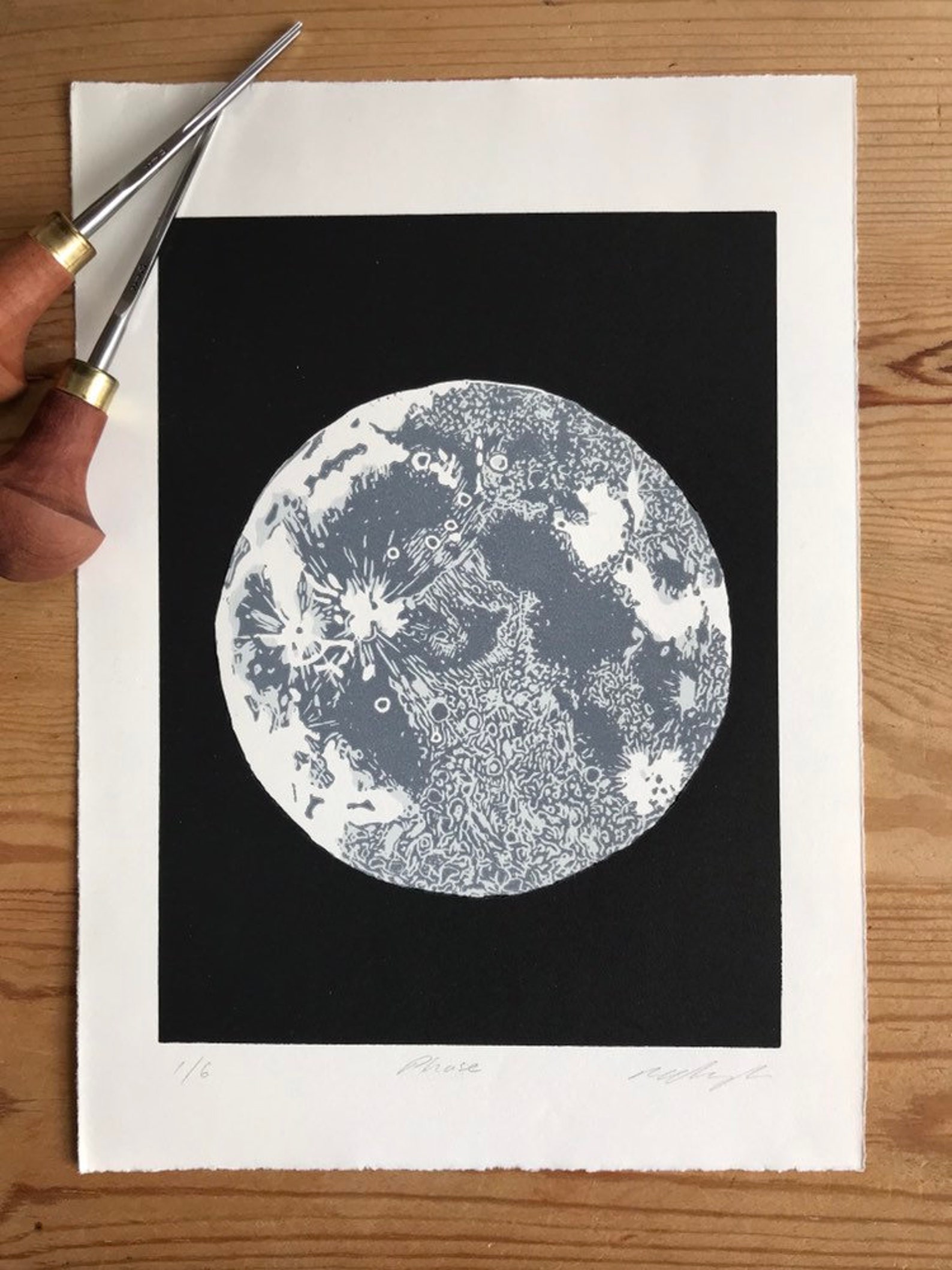 Moon Linocut PrintNature ArtWall ArtAstronomy Etsy