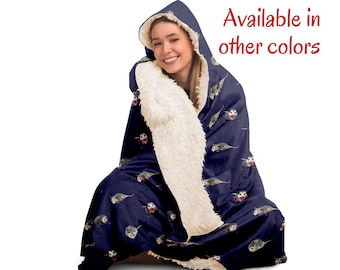 Funny Opossum Hooded Blanket | Possum Pattern Throw Sherpa or Microfleece | Quirky Animal Gift